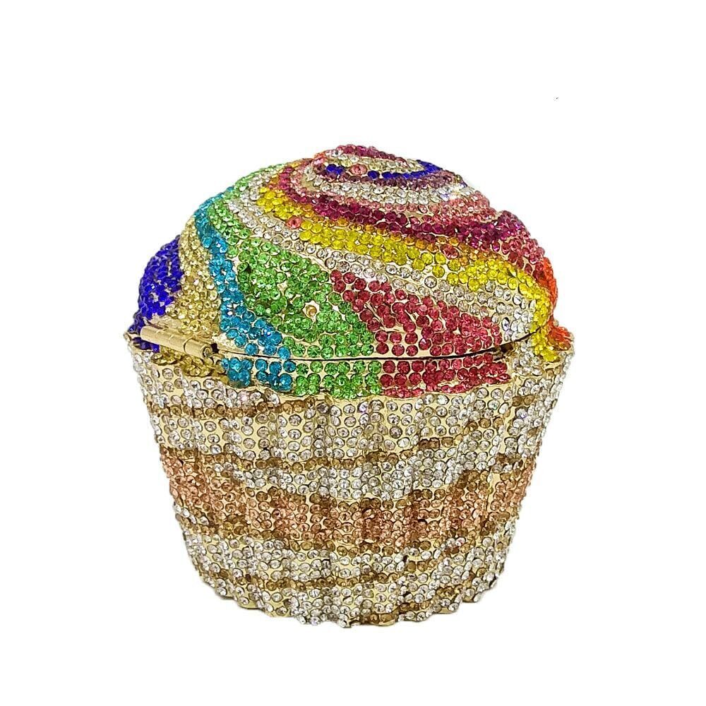 7523 Novelty Cupcake Minaudiere Handbags Evening Bag Party Crystal Clutch